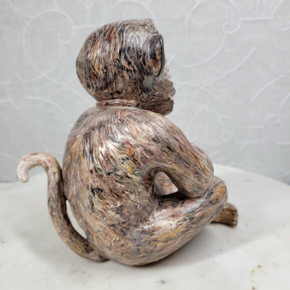 Vintage 1968 Monkey Sculpture 6" Brown Signed Beacox Ceramic Figurine Statue - Picture 3 of 16